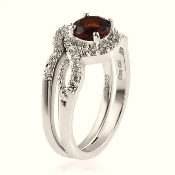 Premium Brazilian Cherry Citrine and White Zircon set of 2 Rings size 8 - Picture 3 of 7